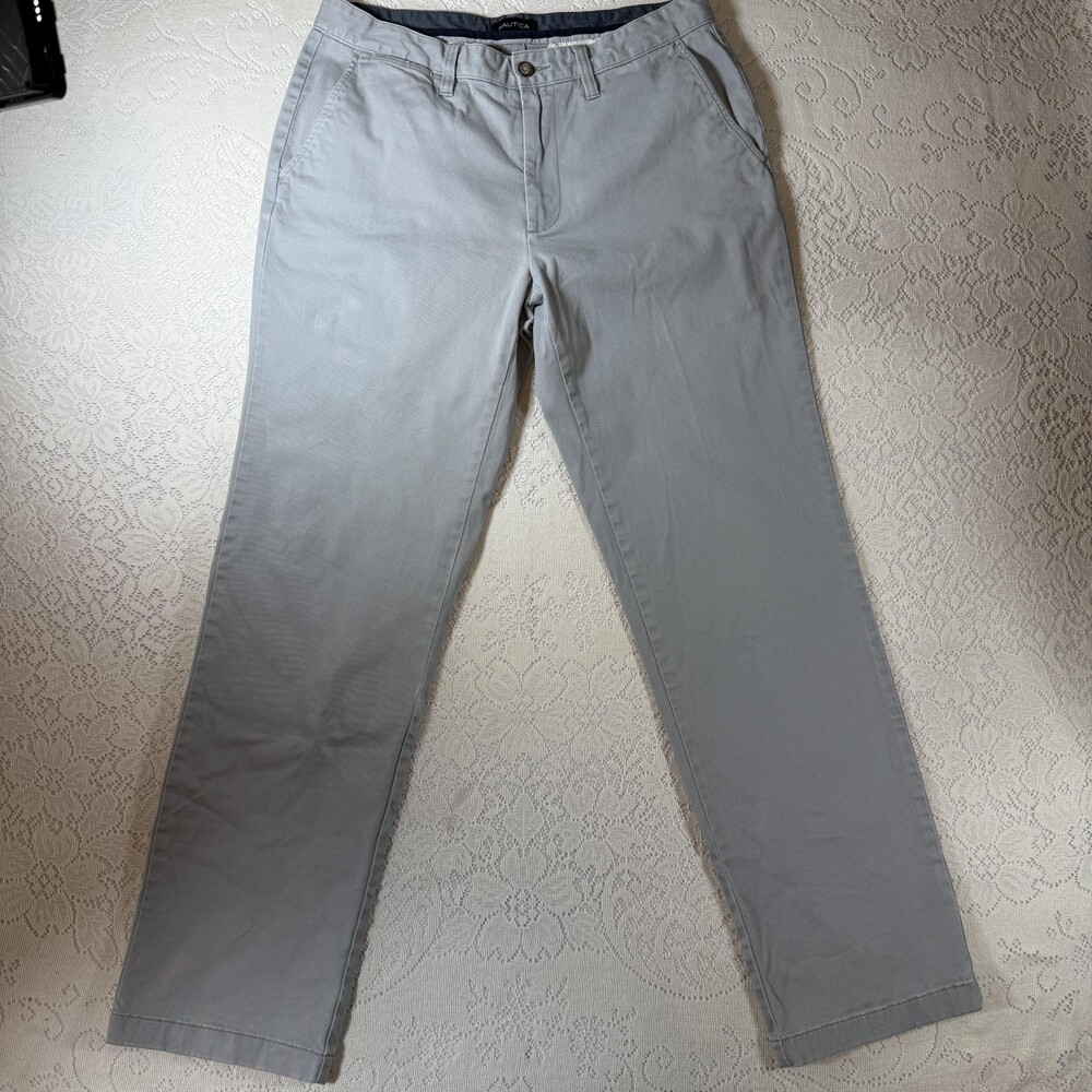 Nautica Pants Mens 32x32 Gray Classic Fit Straight Stretch Chino Casual